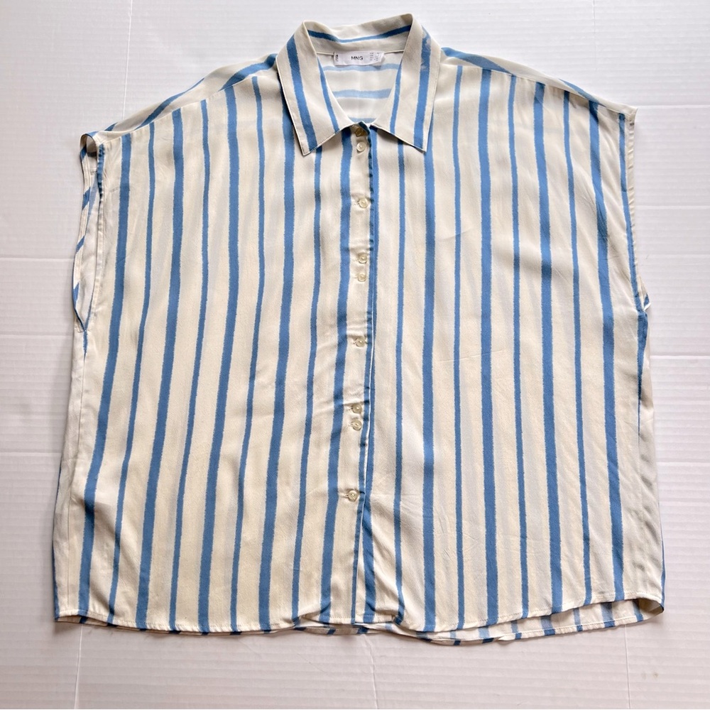 Mango MNG Blue & White Striped Button Down Sleeveless Shirt Size XS / 2 Oversize